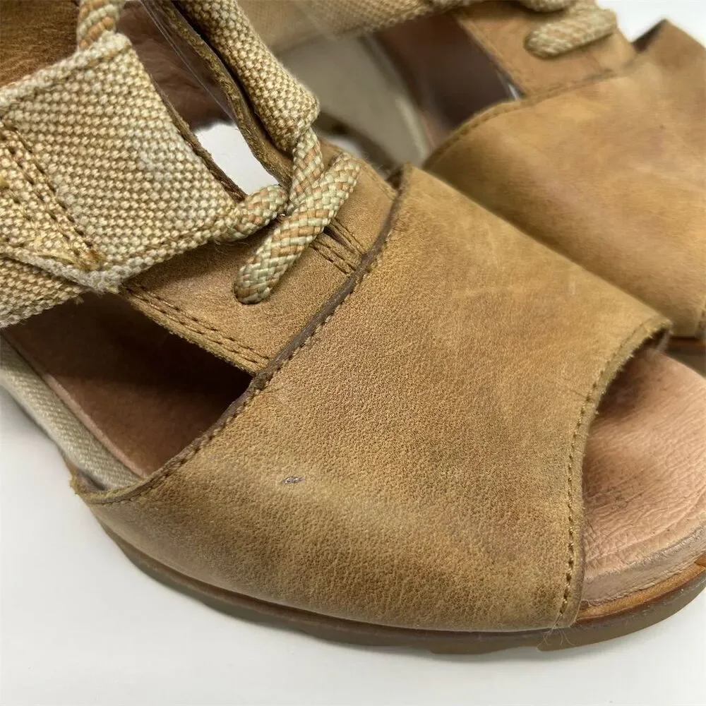 Sorel Women's Joanie Caged Wedge Lace Up Sandals Brown Size 10 Summer Casual